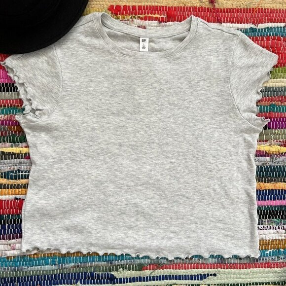 NWT BP crop top LARGE lettuce trim short sleeve tee shirt Gray - Picture 2 of 6